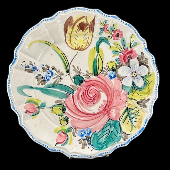 Vintage Nove Italy Ceramic Platter Floral Design Hand Painted Circa 1940's - Picture 1 of 8